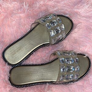Sparkling Gemstone Slide Sandals